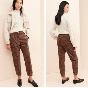 ANTHROPOLOGIE Kalea Flocked Velour Leopard Joggers Women’s SmalL Tan Black